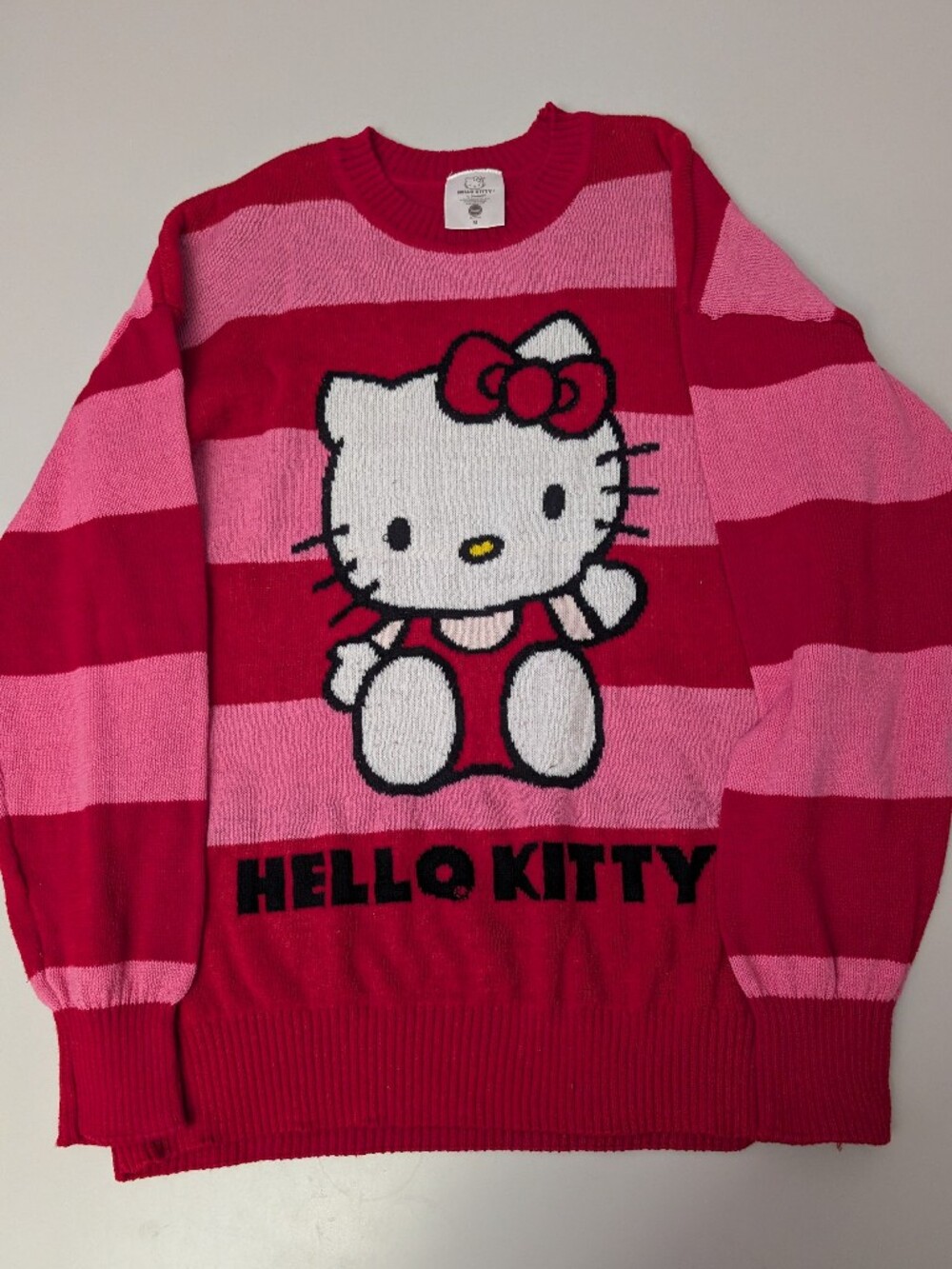 Hello Kitty Pink & Red Striped Sweater Woman Medium
